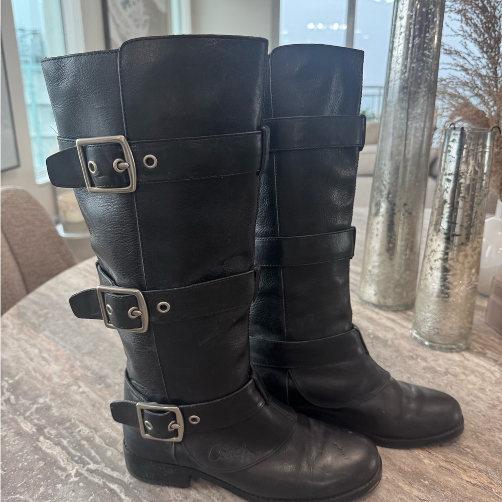 Coach Jordan Black Leather Buckle Boots Size 6